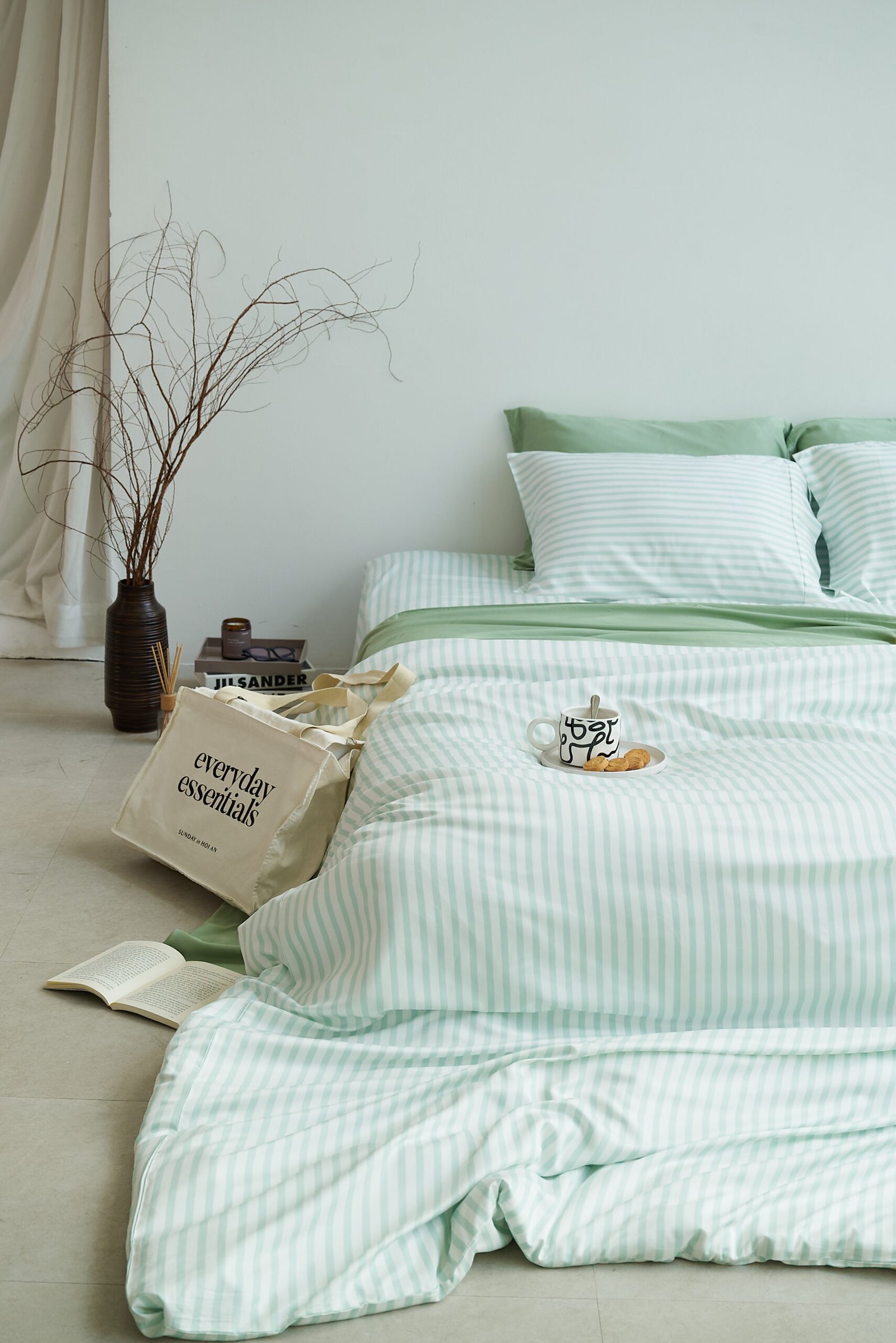 Organic Bamboo Bedding - Mint Stripe - Image 2