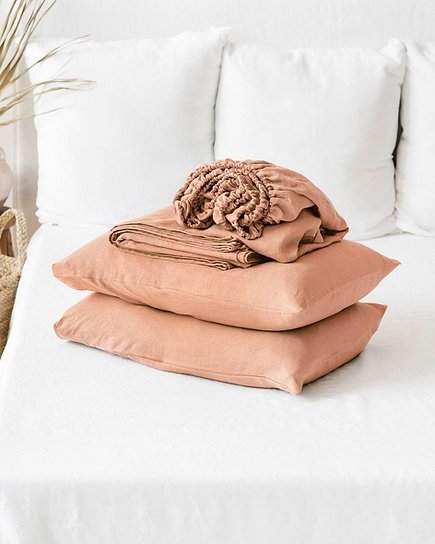 King Bedding Set Washed Cotton Peach - Image 4
