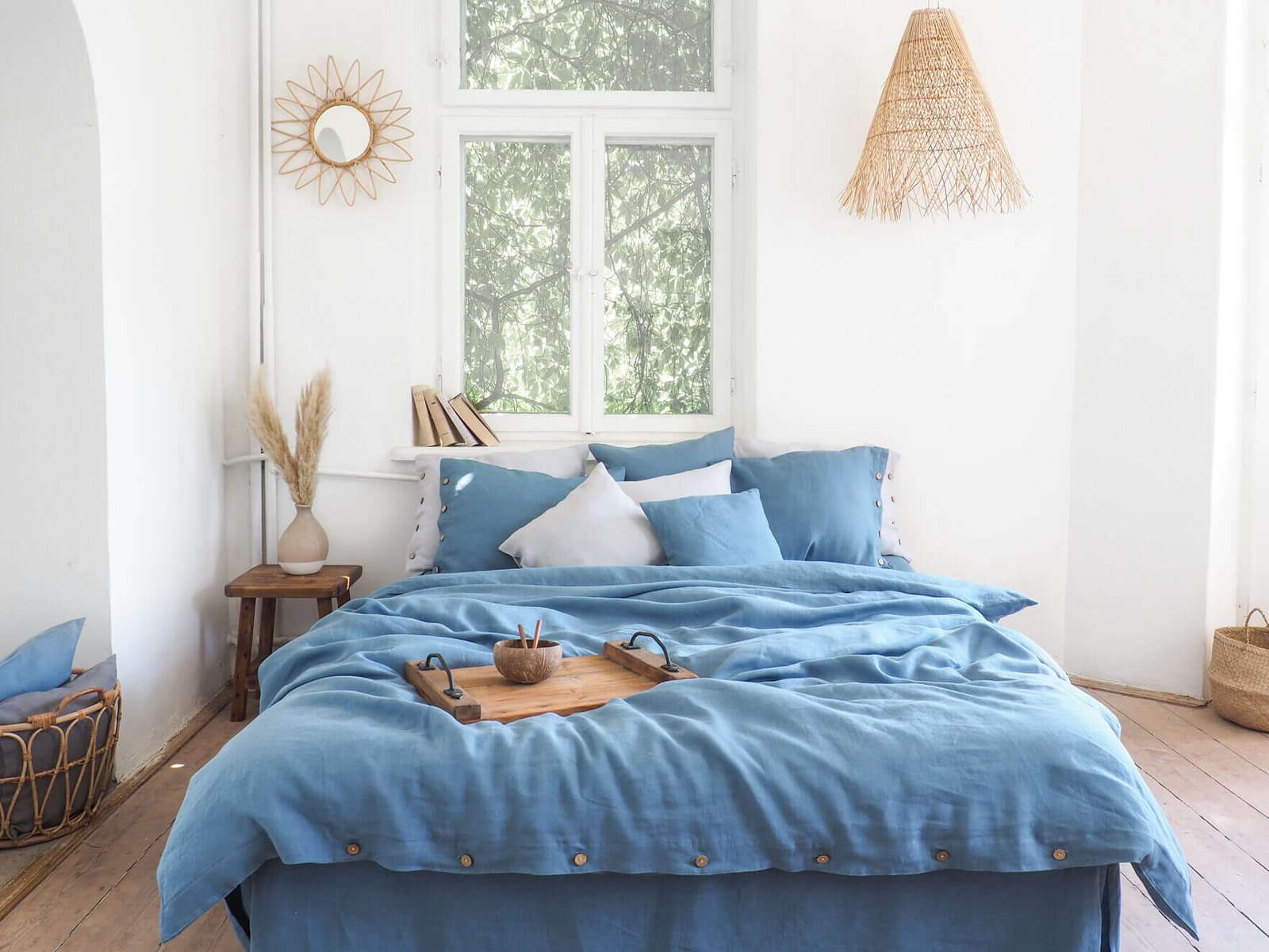 Queen Bedding Set Dusty Blue Premium Linen