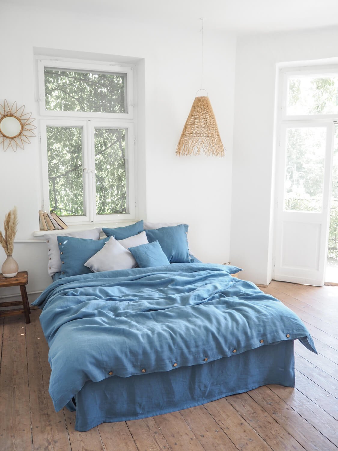 Super King Bedding Set Dusty Blue Premium Linen - Image 2