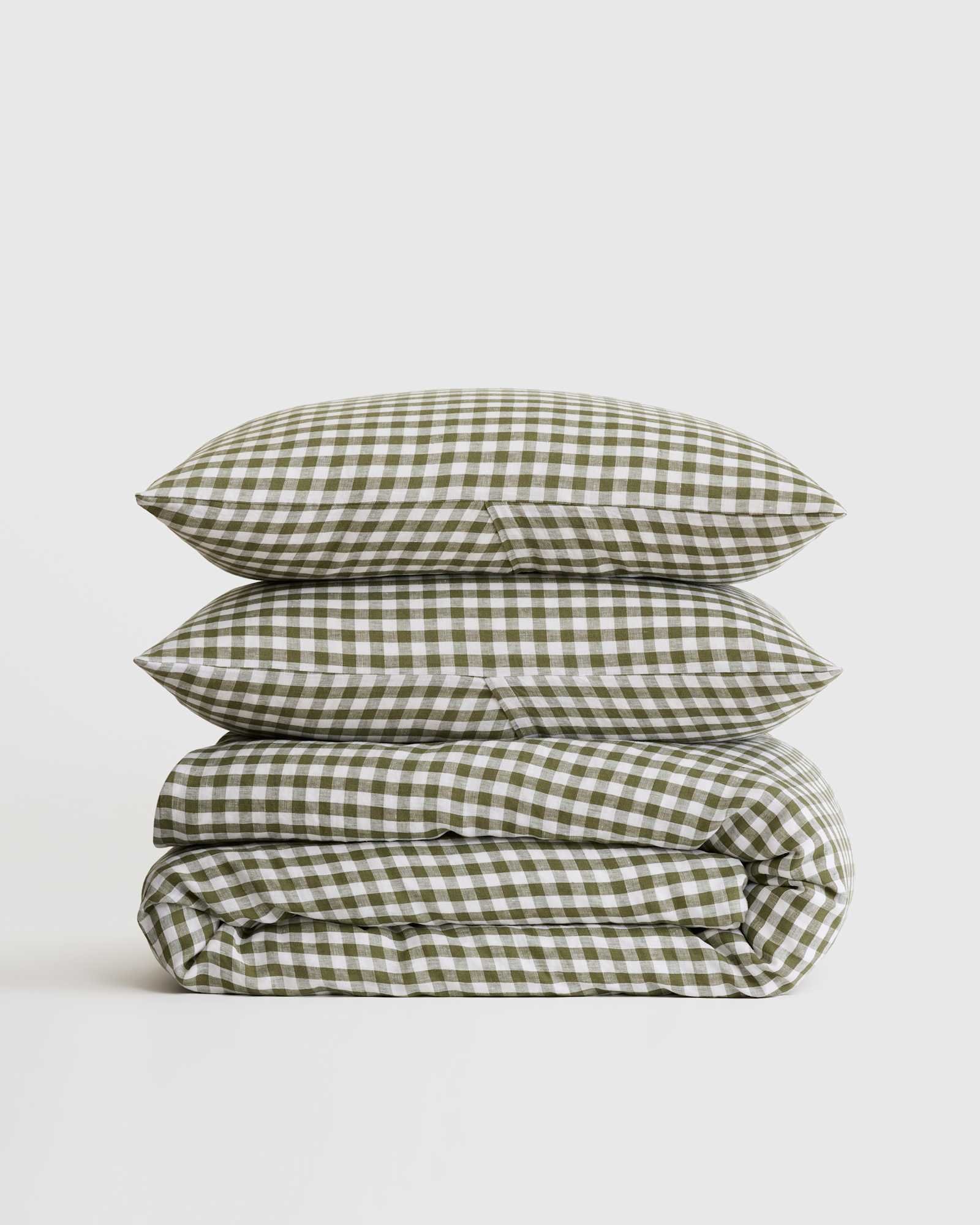 King Bedding Set Washed Cotton Green Gingham - Image 3
