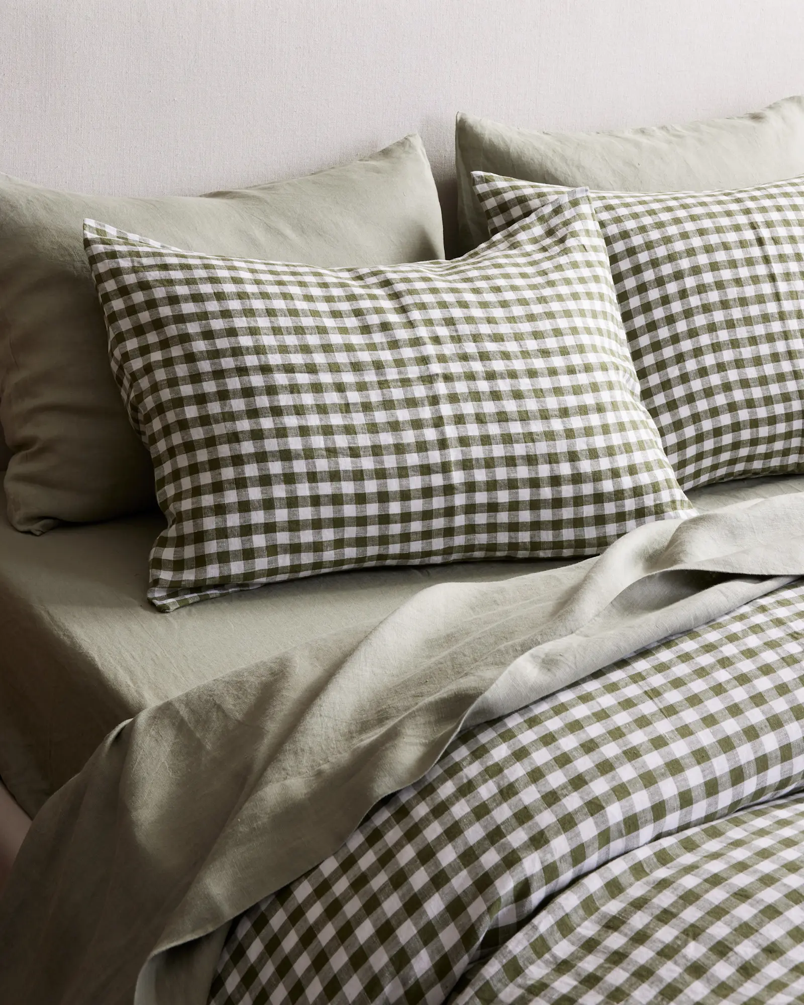 King Bedding Set Washed Cotton Green Gingham