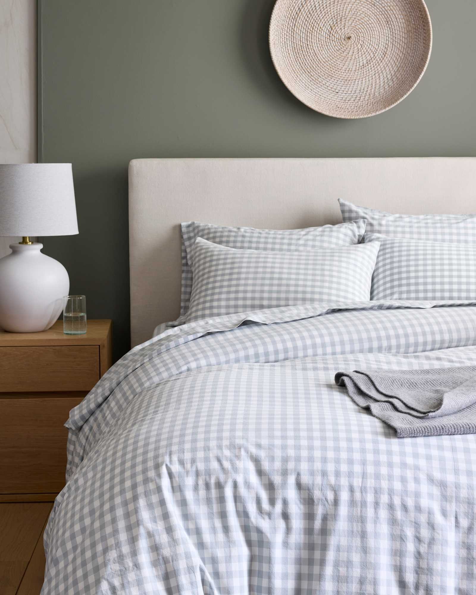 King Bedding Set Washed Cotton BlueGingham - Image 2