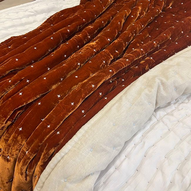 Champagne and Carrot Reversable Mulberry Silk and Velvet Quilt King