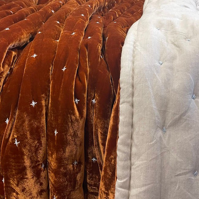 Champagne and Carrot Reversable Mulberry Silk and Velvet Quilt King - Image 3