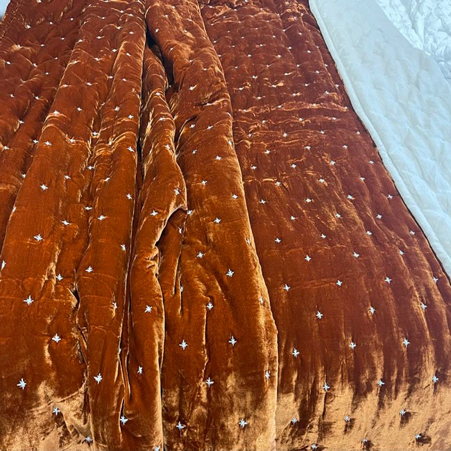 Champagne and Carrot Reversable Mulberry Silk and Velvet Quilt King - Image 2