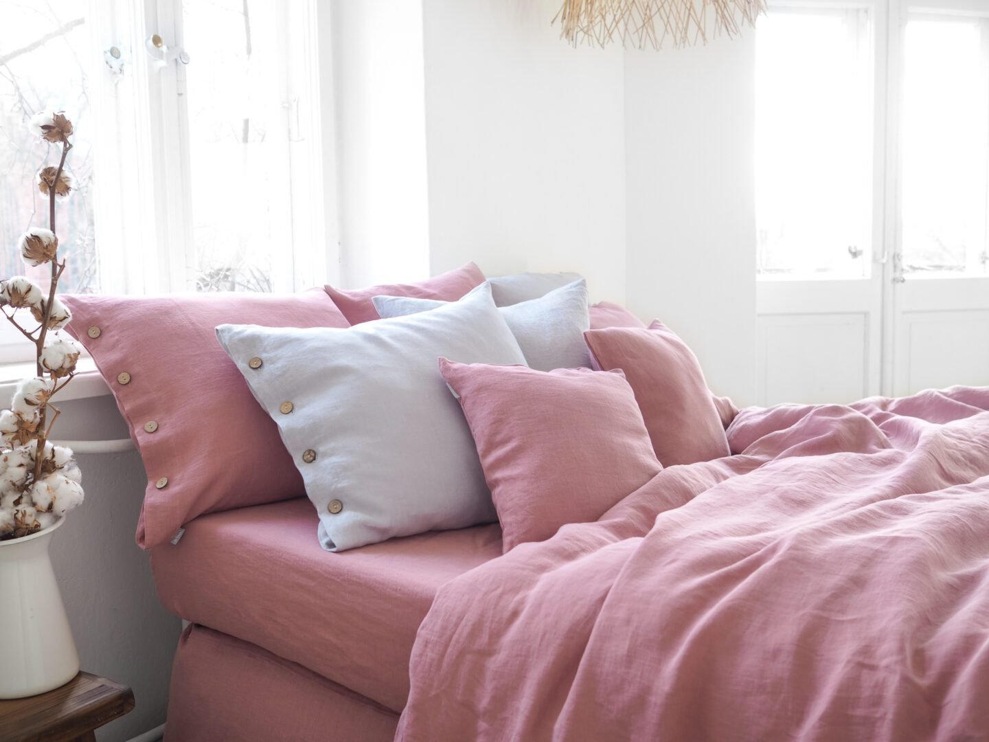 Queen Bedding Set Dusty Rose Premium Linen - Image 2